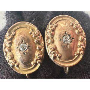 Antique Art Nouveau 10kt gold genuine natural diamonds screw back earrings